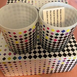 NEW-Bloomingdale’s Checkerboard Rainbow Glass Votive Candle Holders